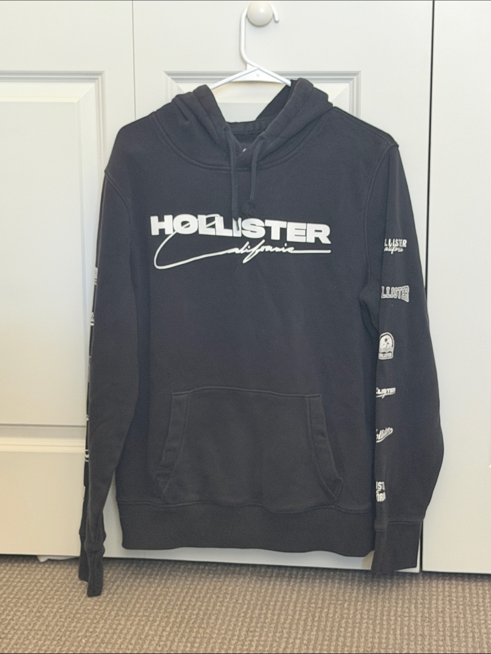 Hollister Black Pullover Hoodie with White Logo